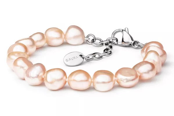 Modernes Perlenarmband rosa barock, 10-11 mm, 19,5 cm, Verschluss Stahl, Gaura Pearls, Estland